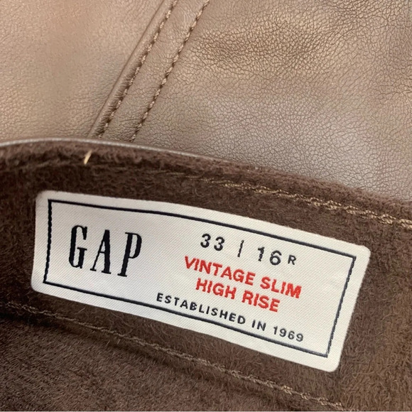 Gap Faux Leather Pants Woman 16/33 Vintage Slim High Rise Brown Pockets Stretch - Picture 7 of 10